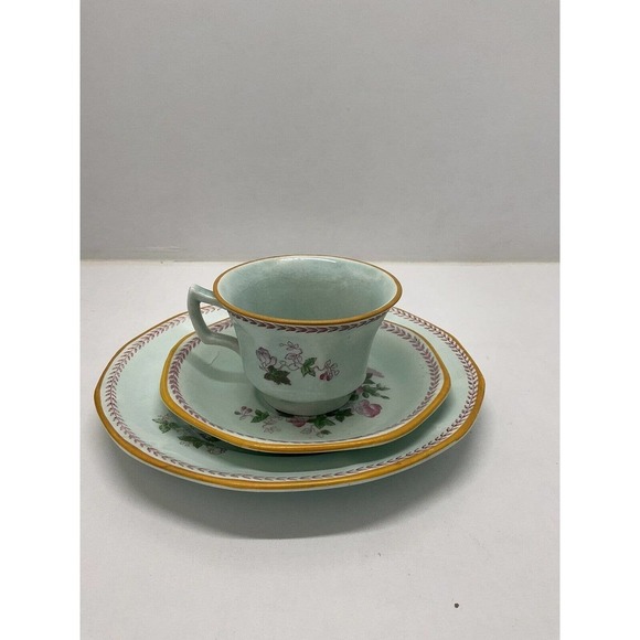 Adams Calyx Ware Metz Floral Design Teacup Saucer PlateEnglish Ironstone